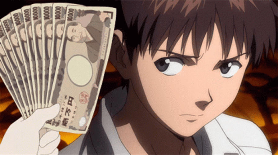Shinji Facing Money GIF