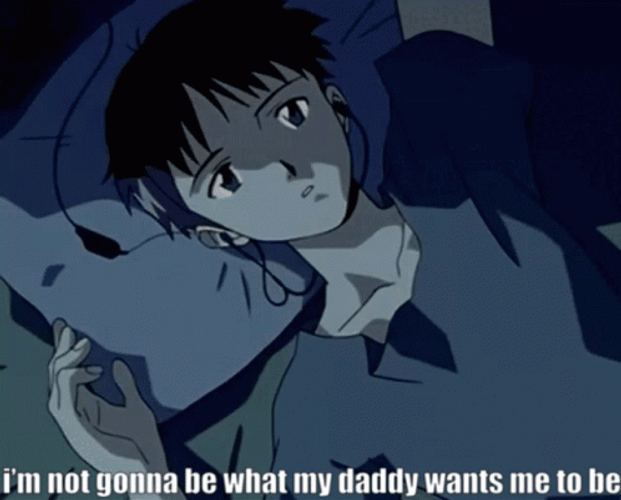 Shinji Thinking Lying Down On Bed GIF
