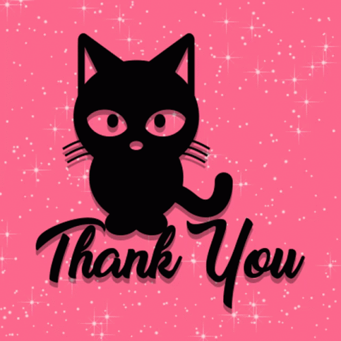 Shinny Cute Black Cat Thank You Clipart GIF