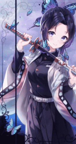 Shinobu Kocho Cute Blinking Anime GIF