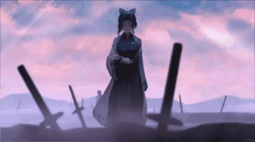 Shinobu Kocho Samurai Swords In Background GIF