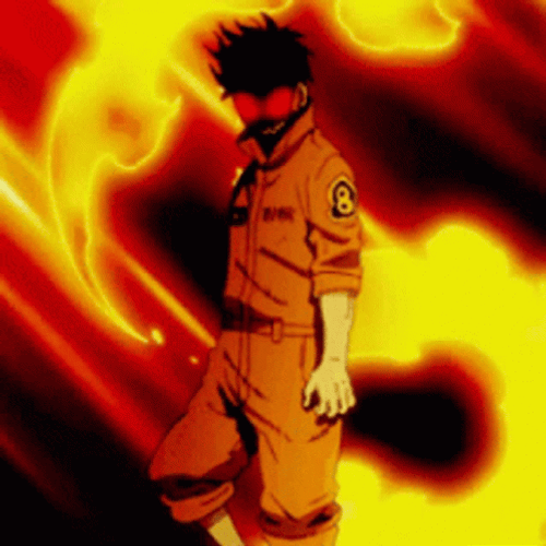 Shinra Kusakabe Fiery Eyes Fighting Stance GIF