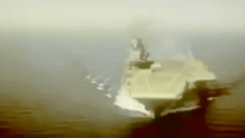 Ship in Water With Smoke