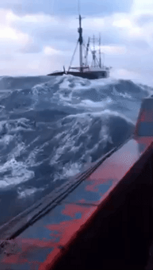 Ship On Roughs Seas While Driving Big Waves GIF