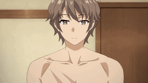 Shirtless Anime Character by Wooden Door