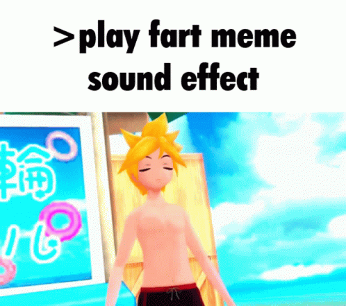 Shirtless Anime Character Standing Beach Play Fart Meme
