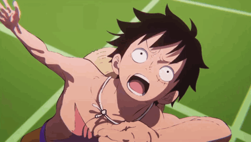 Shirtless Anime Character Surprised Looking Up