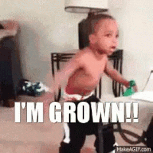 Shirtless Baby Standing Saying I'm Grown