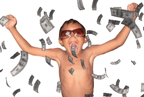 Shirtless Child Surrounded By Money Saying 00 GIF