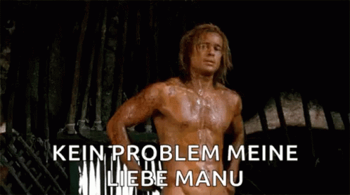 Shirtless Long-Haired Man Before Kein Problem Meine Liebe Manu Sign
