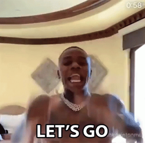 Shirtless Man Arms Outstretched Let's Go