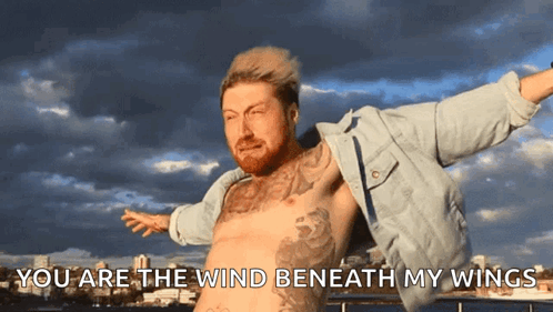 Shirtless Man Arms Outstretched Wind Beneath My Wings GIF