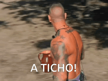 Shirtless Man Carrying Pitcher Saying A Ticho