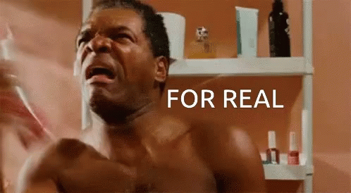 Shirtless Man Crying in Front of Bathroom Shelf For Real