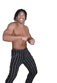 Shirtless Man Dancing in Striped Pants