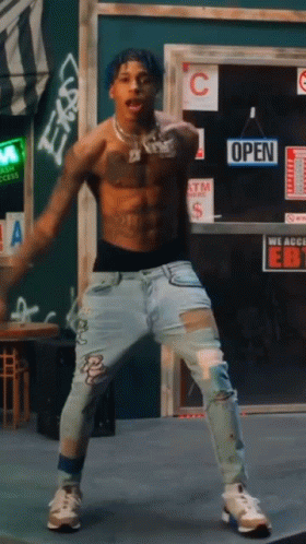 Shirtless Man Dancing On Stage Saying Open GIF