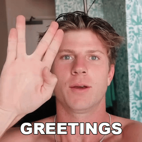 Shirtless Man Giving Peace Sign Saying Greetings GIF