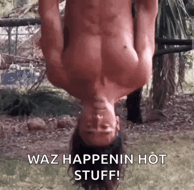 Shirtless Man Hanging Upside Down On Rope GIF