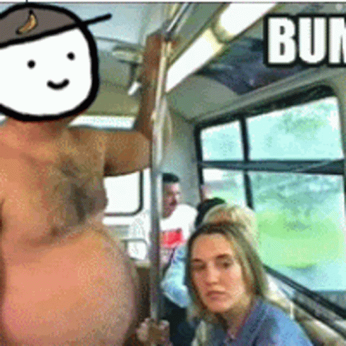 Shirtless Man In Banana Hat On Bus GIF