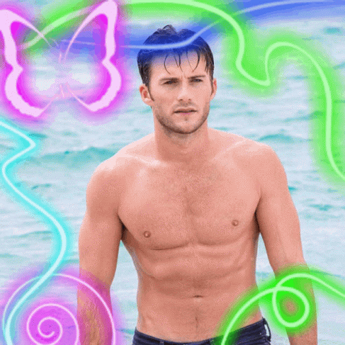Shirtless Man In Front Of Butterfly GIF