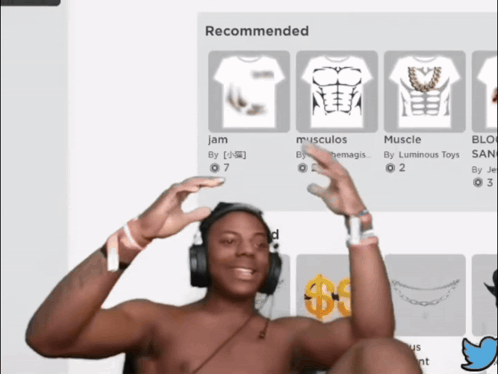 Shirtless Man in Headphones in Front of Recommended Screen