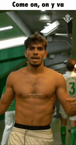 Shirtless Man in Locker Room With Number 3 Jersey