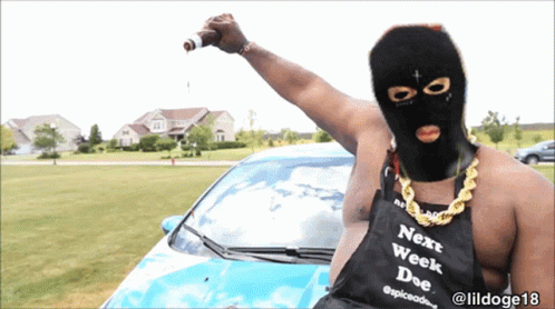 Shirtless Man In Mask And Apron Saying Next Week Doe GIF