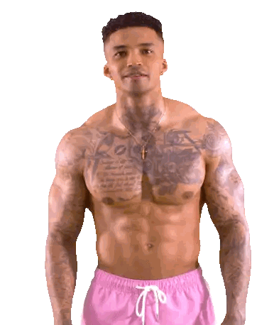 Shirtless Man in Pink Shorts with Chest Tattoo
