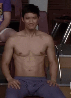 Shirtless Man in Purple Shirt Saying Angels