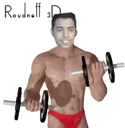 Shirtless Man in Red Underwear Holding Dumbbells
