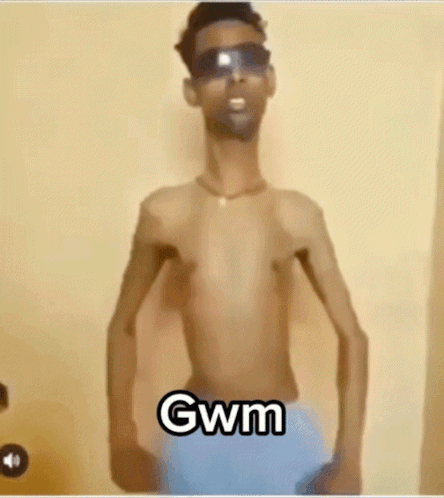Shirtless Man in Sunglasses and Shorts Saying GWM
