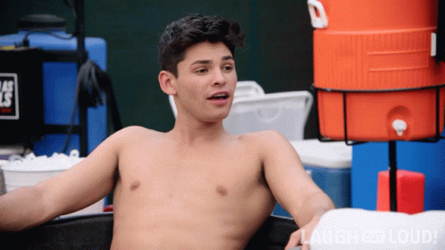 Shirtless Man in Tub Laugh and Loud