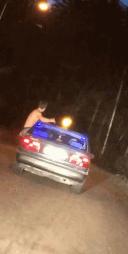 Shirtless Man Next To Car With AA License Plate GIF