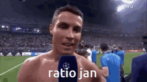Shirtless Man on Soccer Field Saying Ratio Jan