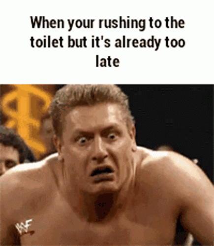 Shirtless Man Rushing to Toilet Too Late