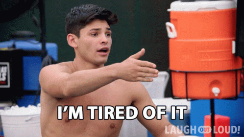 Shirtless Man Says I'm Tired of It in Front of Coolers