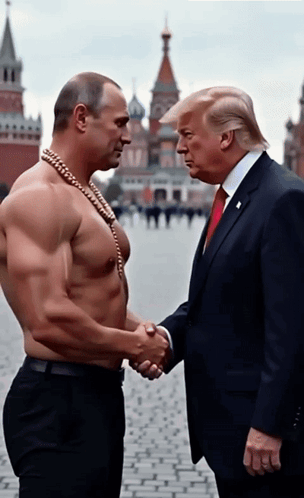 Shirtless Man Shaking Hands With Donald Trump