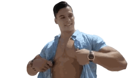 Shirtless Man Smiling Holding Shirt