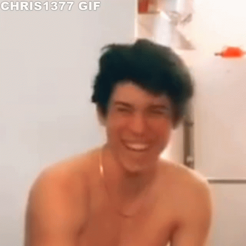 Shirtless Man Smiling Making Funny Face