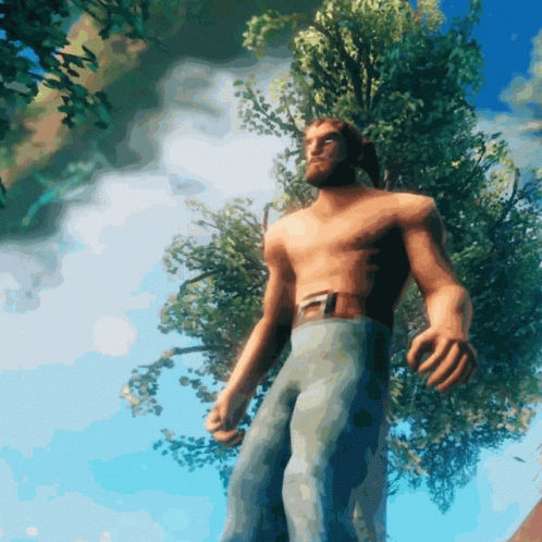 Shirtless Man Standing In Front Of Tree In Video Game GIF