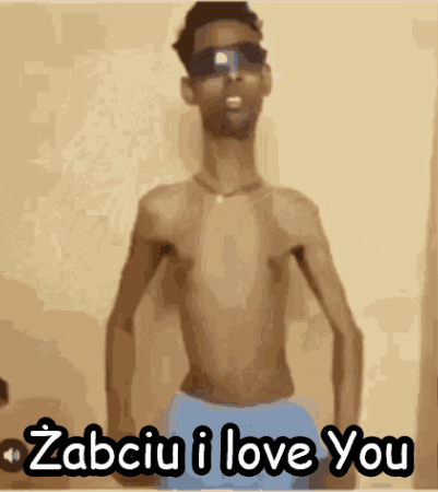 Shirtless Man Sunglasses Blue Shorts Saying I Love You