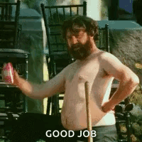 Shirtless Man With Beard Holding Soda and Cane