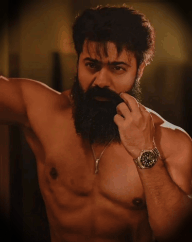 Shirtless Man With Beard Lightning Face Ashio11 GIF