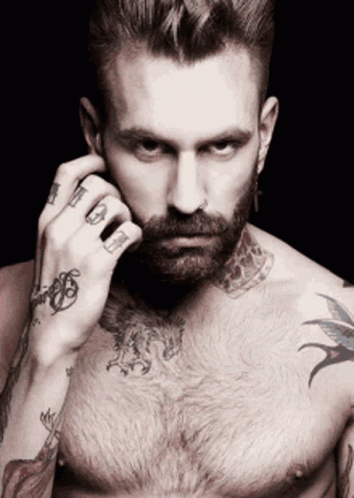 Shirtless Man With Beard Tattoo I Love You GIF