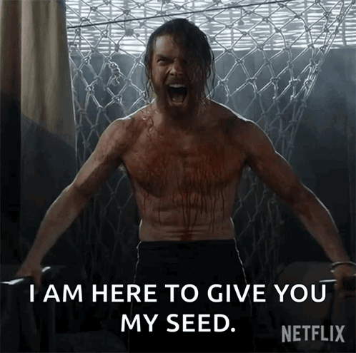Shirtless Man With Blood On Chest Screaming I Am Here To Give You My Seed Netflix GIF