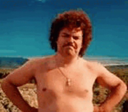 Shirtless Man with Curly Hair and Mustache