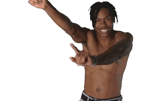 Shirtless Man with Dreadlocks Pointing