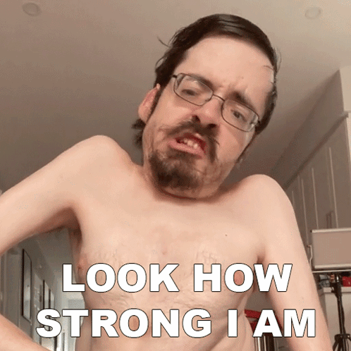 Shirtless Man With Glasses And Beard Look How Strong I Am GIF