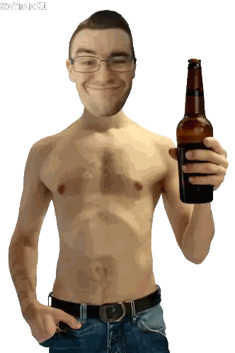 Shirtless Man With Glasses Holding Beer Bottle