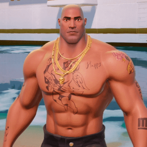 Shirtless Man With Happy Chest Tattoo
